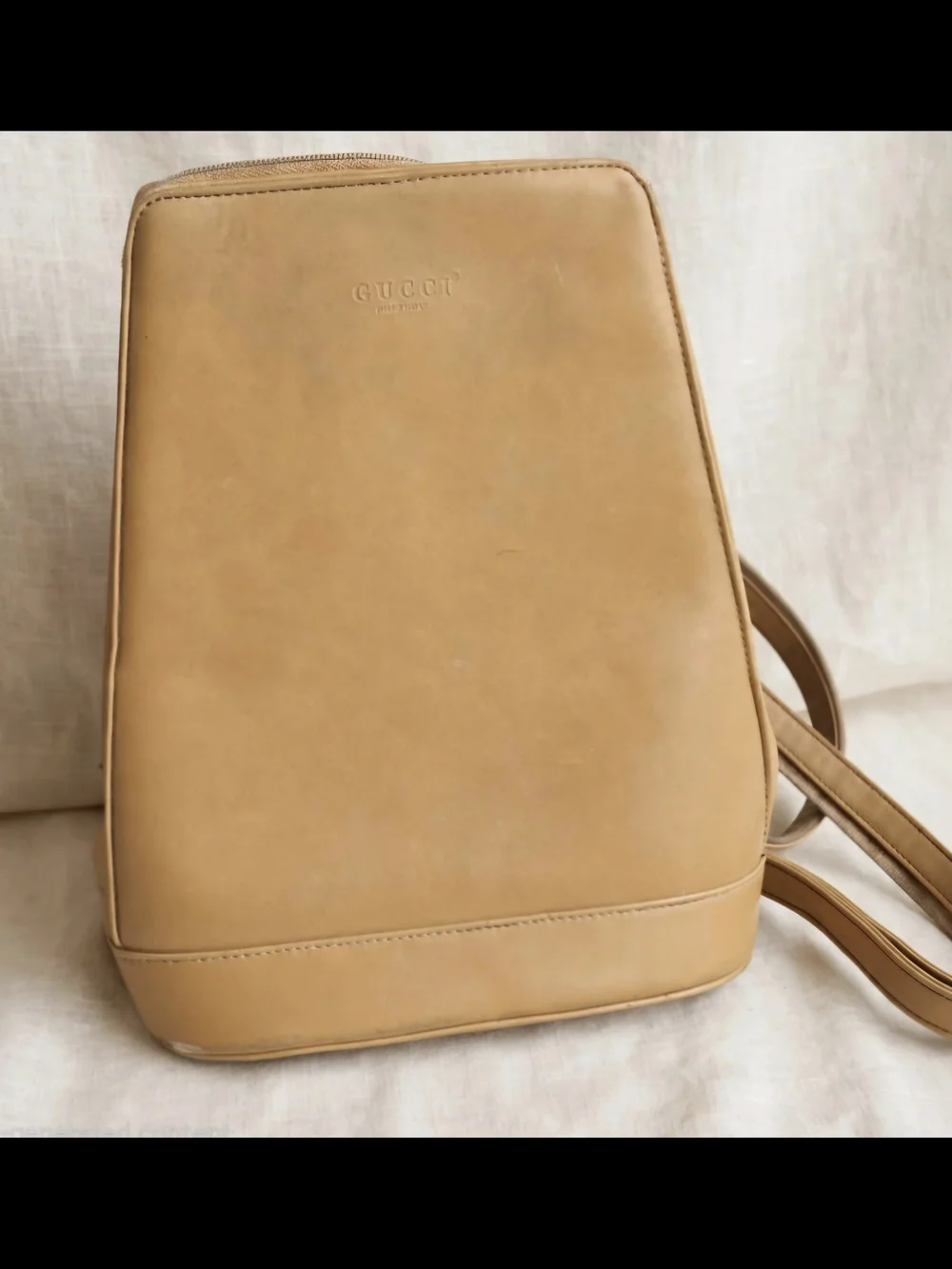 Vintage GUCCI Tan Leather Embossed Logo Backpack 90s Mini Backpack Authentic
